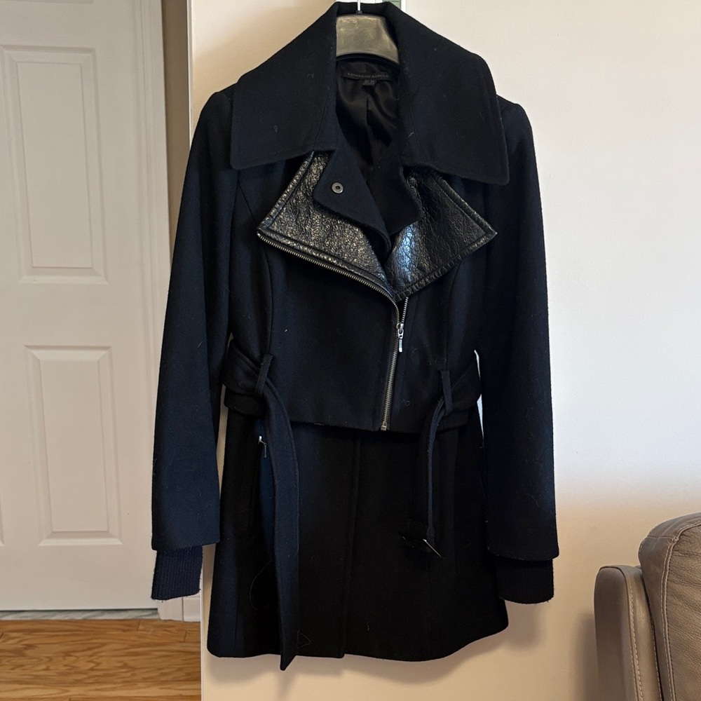 Katherine Barclay Black Trench Coat with Leather Details